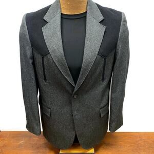 Circle S Boise Gray Black Drop Arrow Yoke Western Blazer Mens 44R Sport Coat USA